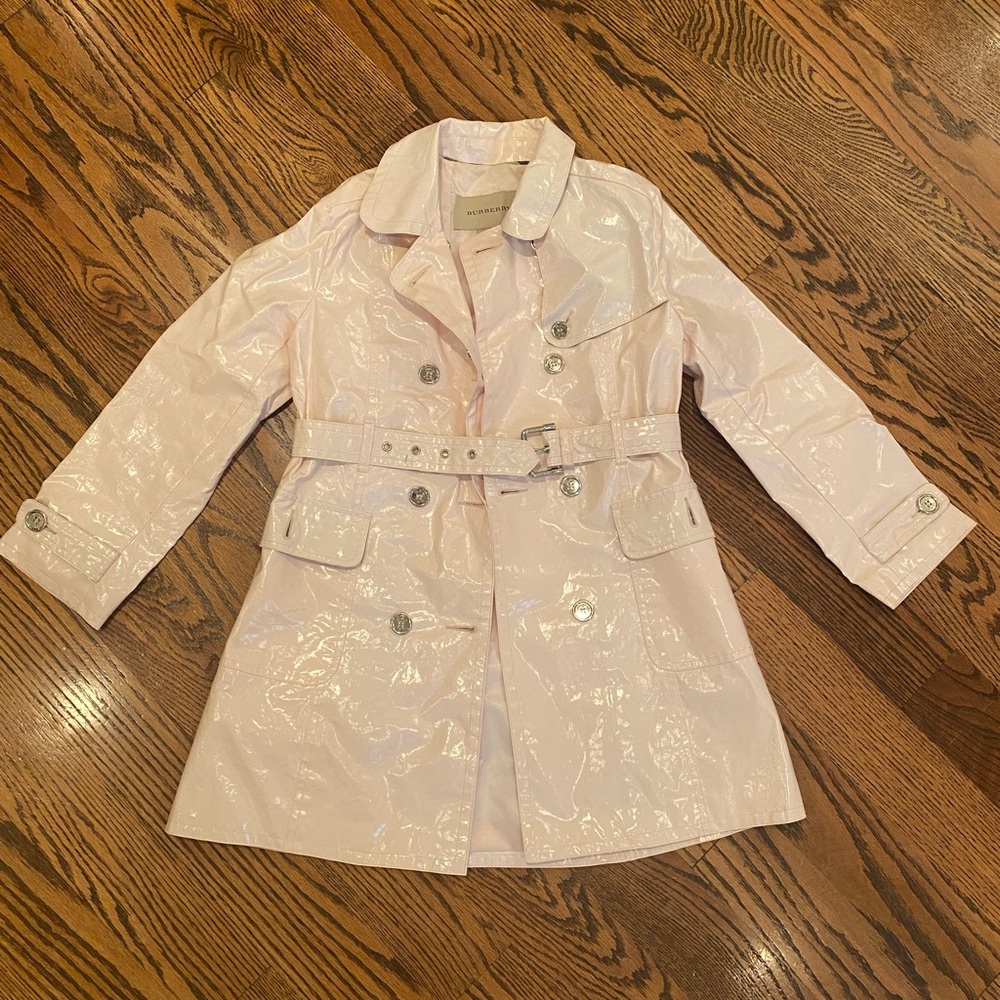 BURBERRY adorable kids light pink rain/trench coat sz 8y